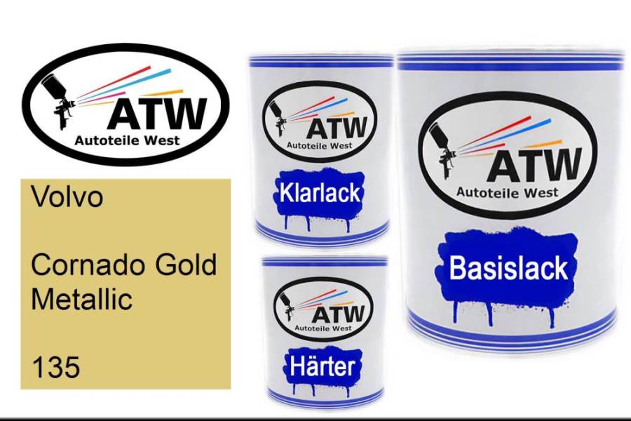 Volvo, Cornado Gold Metallic, 135: 1L Lackdose + 1L Klarlack + 500ml Härter - Set, von ATW Autoteile West.